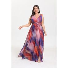 Robe longue grande taille en col V avec une fente et à imprimé coloré