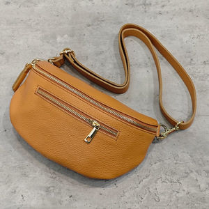 Sac banane en cuir grainé à 2 compartiments distincts zippés