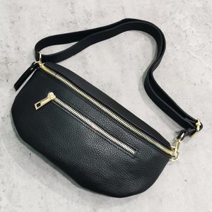 Sac banane en cuir grainé à 2 compartiments distincts zippés