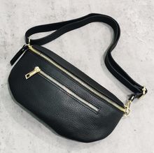 Sac banane en cuir grainé à 2 compartiments distincts zippés