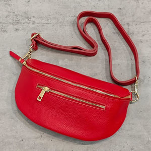 Sac banane en cuir grainé à 2 compartiments distincts zippés