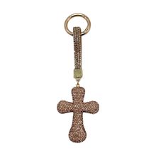 Porte-clés en forme de croix recouverte de strass étincelants