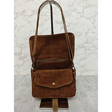 Sac bandoulière en croûte de cuir avec rabat magnétique