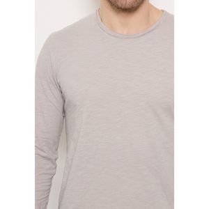 T-shirt à manches longues et col rond usé en coton chiné 100 %