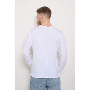 T-shirt à manches longues et col rond usé en coton chiné 100 %