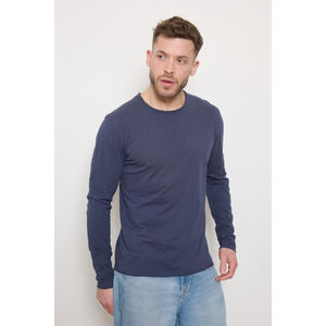 T-shirt à manches longues et col rond usé en coton chiné 100 %