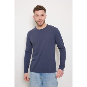 T-shirt à manches longues et col rond usé en coton chiné 100 %