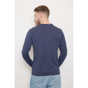 T-shirt à manches longues et col rond usé en coton chiné 100 %