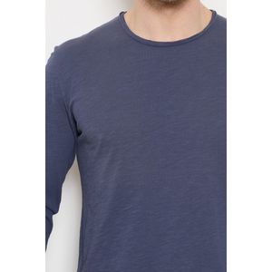 T-shirt à manches longues et col rond usé en coton chiné 100 %