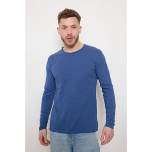 T-shirt à manches longues et col rond usé en coton chiné 100 %