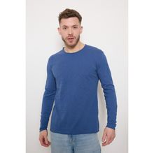 T-shirt à manches longues et col rond usé en coton chiné 100 %