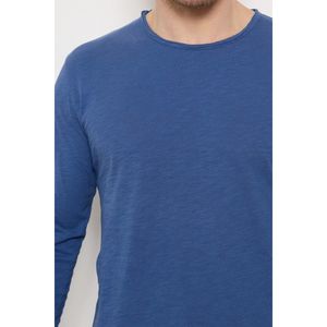 T-shirt à manches longues et col rond usé en coton chiné 100 %