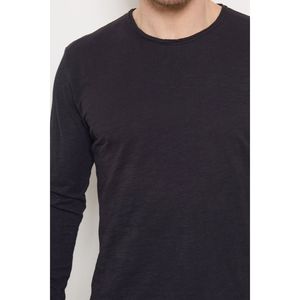 T-shirt à manches longues et col rond usé en coton chiné 100 %