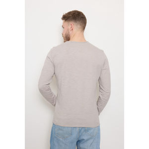 T-shirt à manches longues et col rond usé en coton chiné 100 %