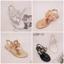 Sandales plates entre-doigts avec fleurs en strass et perles taille 36-41