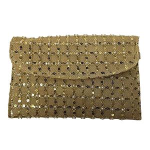 Pochette en toile de jute ornée de petites paillettes et des perles