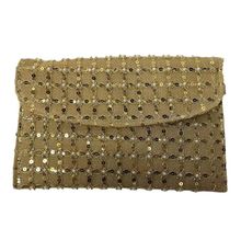 Pochette en toile de jute ornée de petites paillettes et des perles