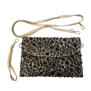 Pochette en toile de jute avec embellissement de séquins florales