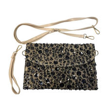 Pochette en toile de jute avec embellissement de séquins florales