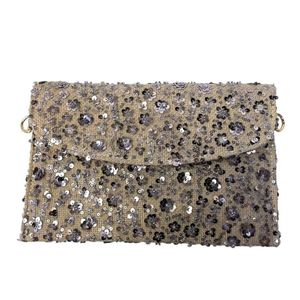 Pochette en toile de jute avec embellissement de séquins florales