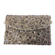 Pochette en toile de jute avec embellissement de séquins florales