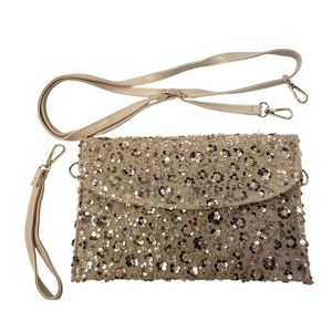Pochette en toile de jute avec embellissement de séquins florales