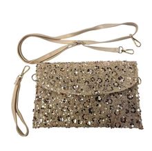 Pochette en toile de jute avec embellissement de séquins florales