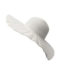 Chapeau capeline avec large bord ondulé à décoration de strass