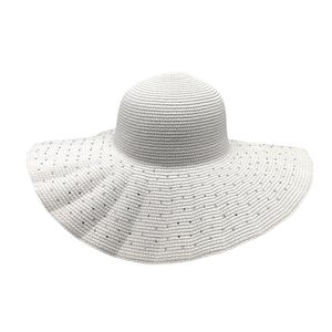 Chapeau capeline avec large bord ondulé à décoration de strass