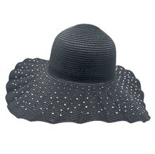 Chapeau capeline avec large bord ondulé à décoration de strass
