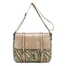 Sac bandoulière bimatière en toile et PU à motif animalier