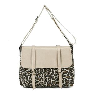 Sac bandoulière bimatière en toile et PU à motif animalier