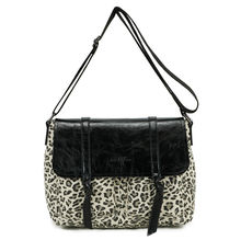 Sac bandoulière bimatière en toile et PU à motif animalier