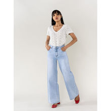 Jean Wide Leg taille haute en denim de coton stretch