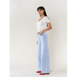 Jean Wide Leg taille haute en denim de coton stretch