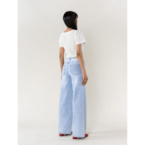 Jean Wide Leg taille haute en denim de coton stretch