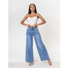 Jean Wide Leg taille haute en denim de coton stretch