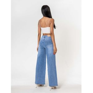 Jean Wide Leg taille haute en denim de coton stretch