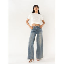 Jean Wide Leg taille haute en denim de coton stretch