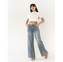Jean Wide Leg taille haute en denim de coton stretch