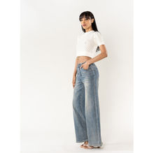 Jean Wide Leg taille haute en denim de coton stretch