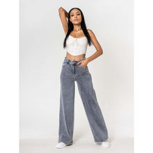 Jean Wide Leg taille haute en denim de coton stretch