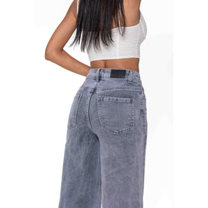 Jean Wide Leg taille haute en denim de coton stretch