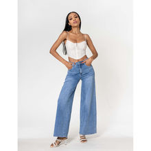 Jean Wide Leg taille haute en denim de coton stretch