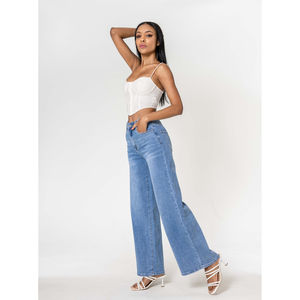 Jean Wide Leg taille haute en denim de coton stretch
