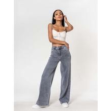 Jean Wide Leg taille haute en denim de coton stretch