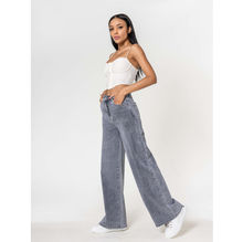Jean Wide Leg taille haute en denim de coton stretch