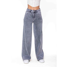 Jean Wide Leg taille haute en denim de coton stretch