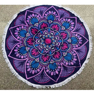 Tapis de plage rond imprimé fantaisie avec franges décoratives