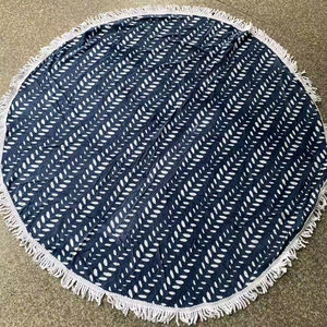 Tapis de plage rond imprimé fantaisie avec franges décoratives